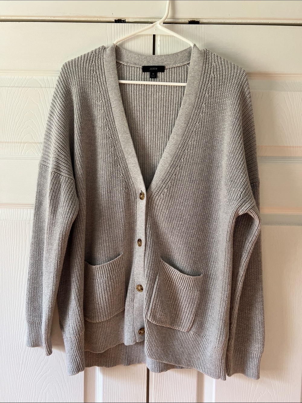 J. Crew Soft Light Gray V-Neck Button Cardigan with Pockets